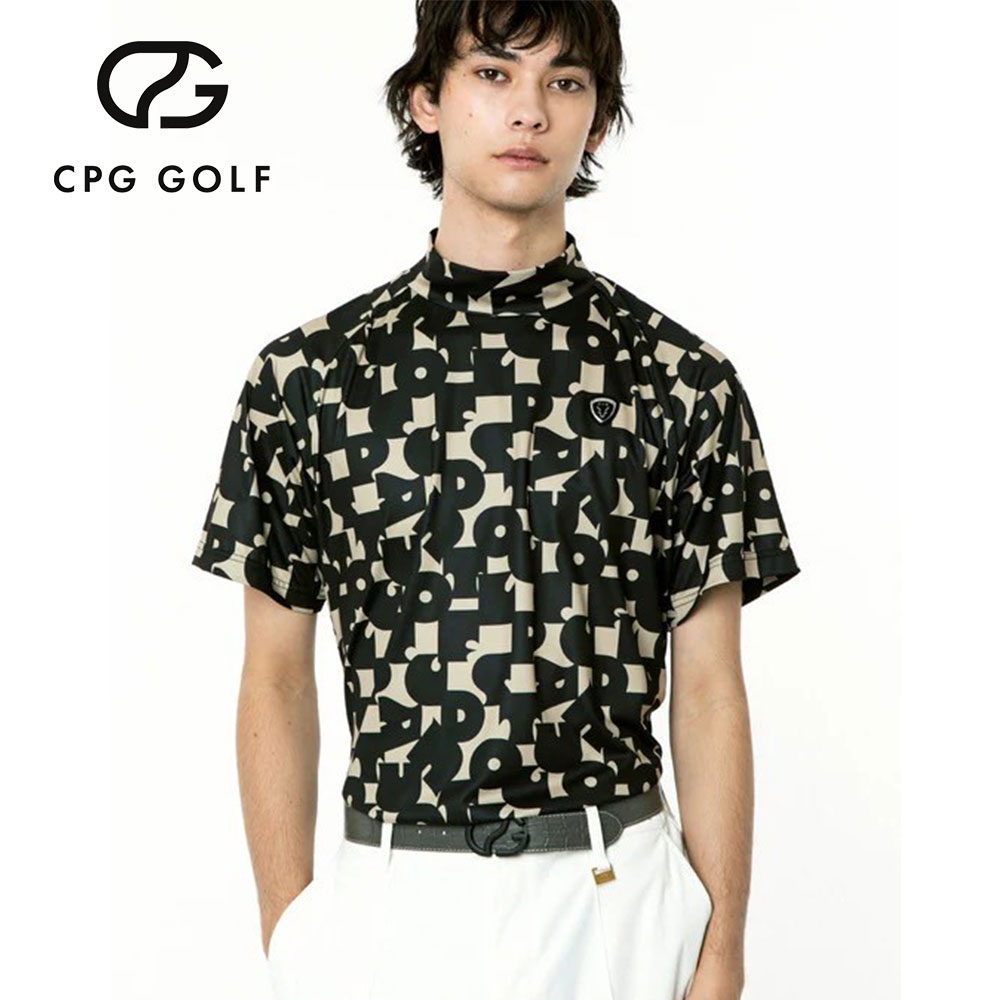 70’S調タイポグラフィプリントモックネックSS BEIGE【CPG GOLF】