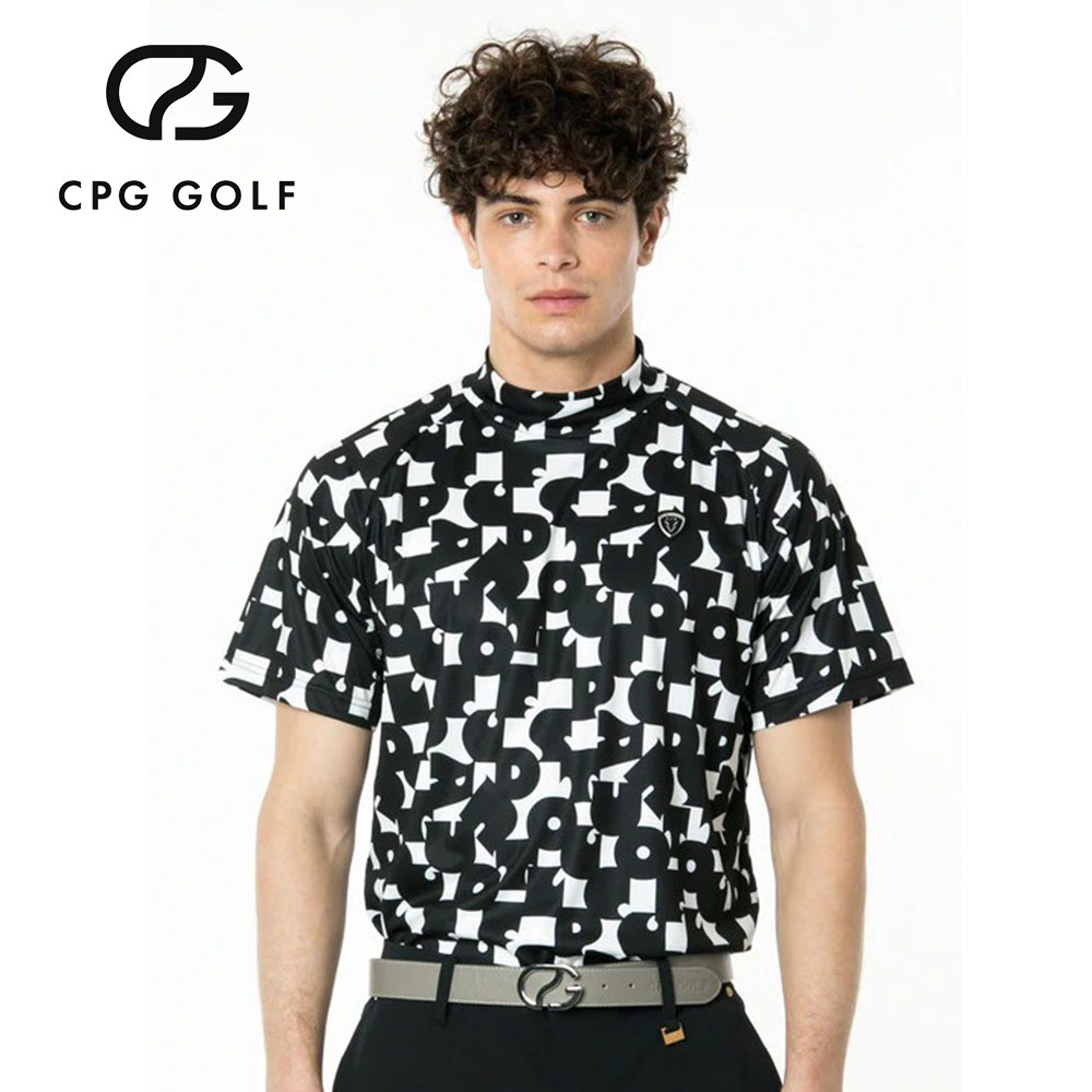 70’S調タイポグラフィプリントモックネックSS BLACK【CPG GOLF】