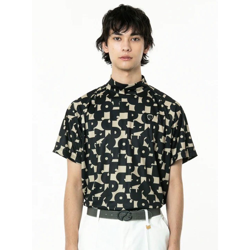 70’S調タイポグラフィプリントモックネックSS BEIGE【CPG GOLF】