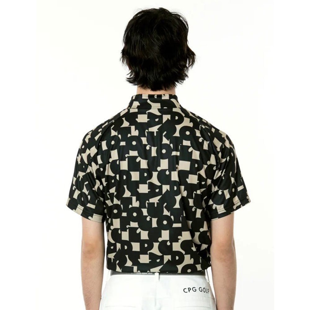 70’S調タイポグラフィプリントモックネックSS BEIGE【CPG GOLF】