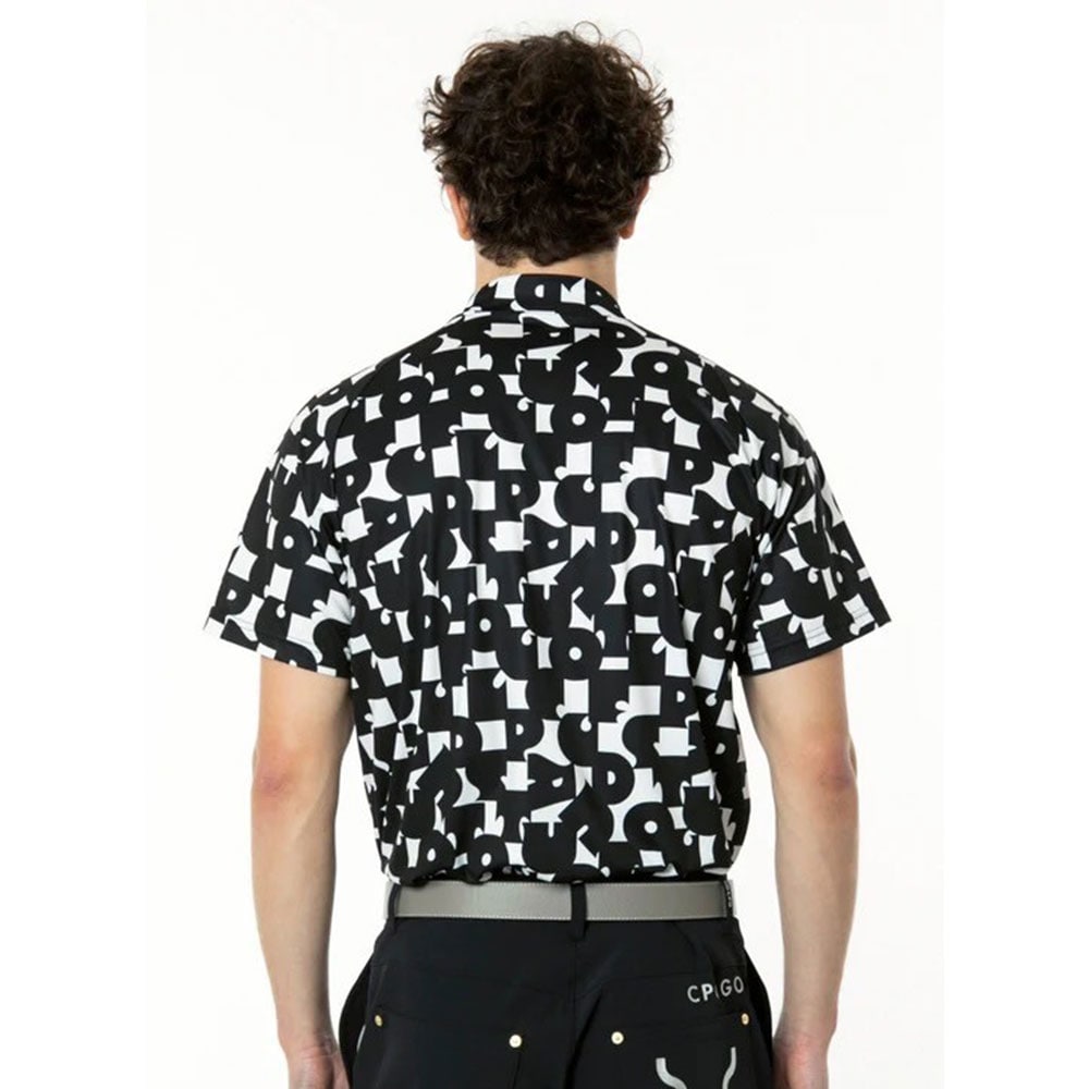 70’S調タイポグラフィプリントモックネックSS BLACK【CPG GOLF】