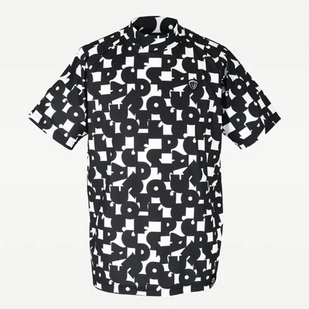 70’S調タイポグラフィプリントモックネックSS BLACK【CPG GOLF】